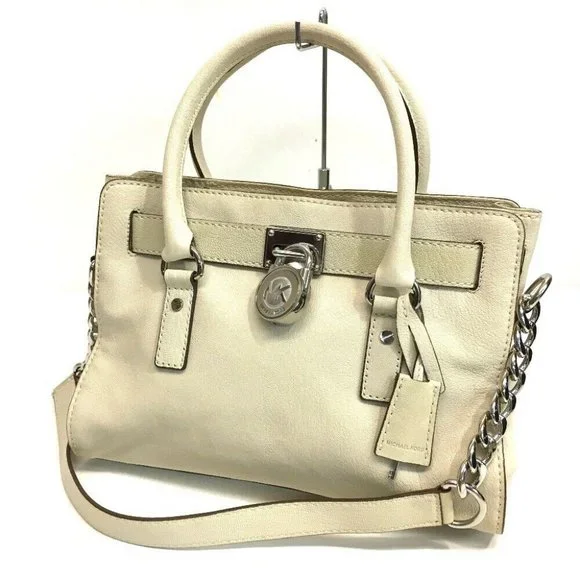 MICHAEL KORS Hamilton Satchel Hand Bag Shoulder Bag 2way bag Off-White - Picture 1 of 9